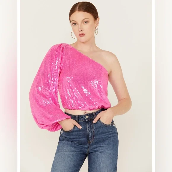 SALE! SHOW ME YOUR MUMU WOMEN'S SEQUINS LONG SLEEVE PARTY TOP - NWT - Picture 2 of 15